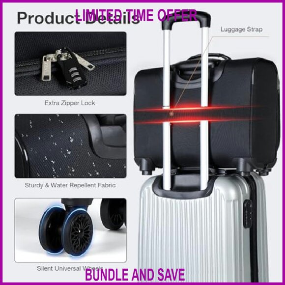 Rolling Laptop Briefcase with Wheels Fits 15.6 Inch Computer Water Resistant - Picture 6 of 7